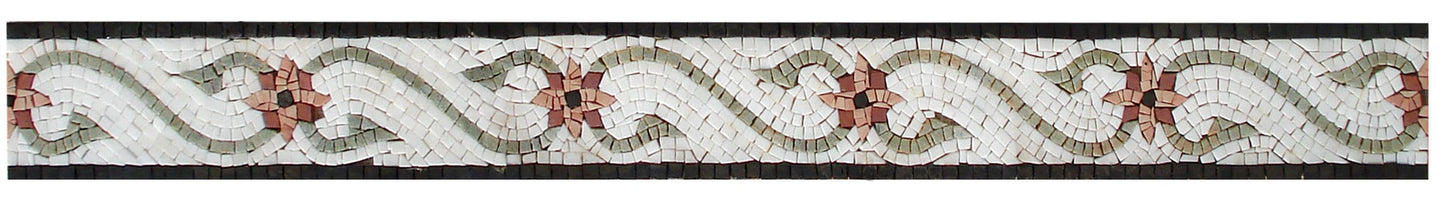 Floral Marble Mosaic Tile Border: Botanical Wall Decor (40x4 Inches)