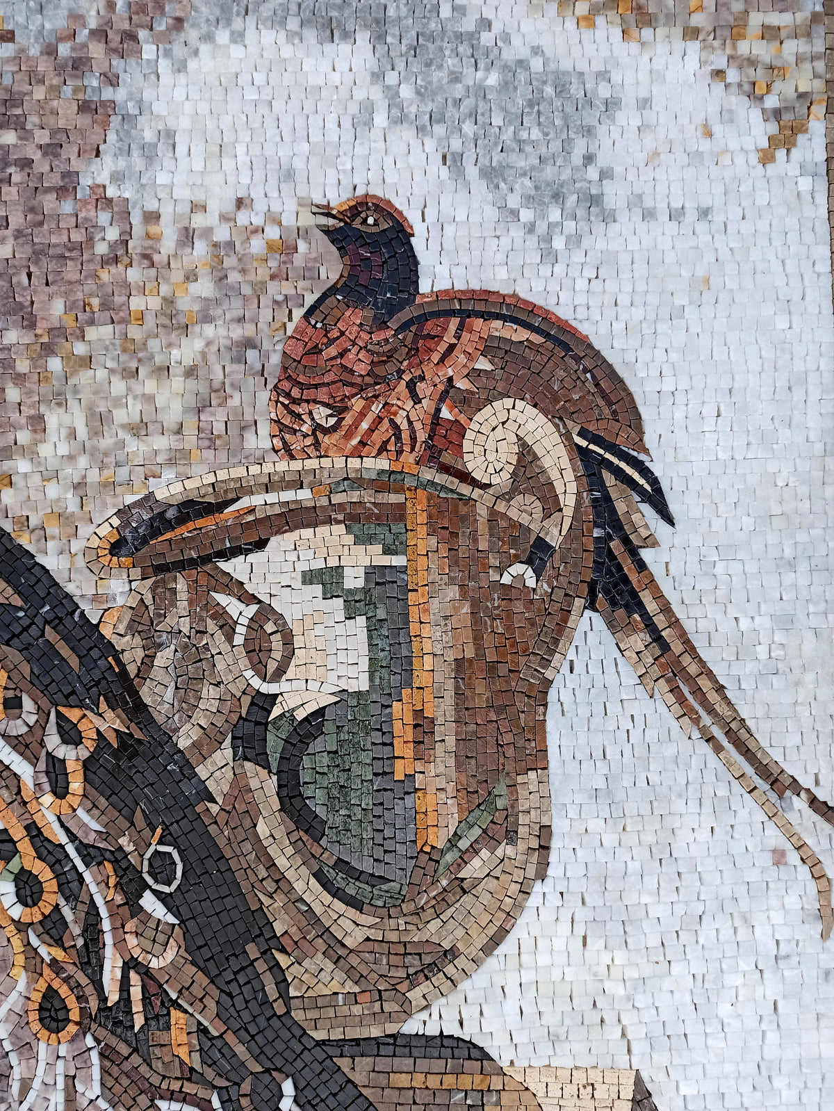 Handmade Bird Mosaic Tile: Peacock & Botanical Garden Wall Art (48” x 42”)
