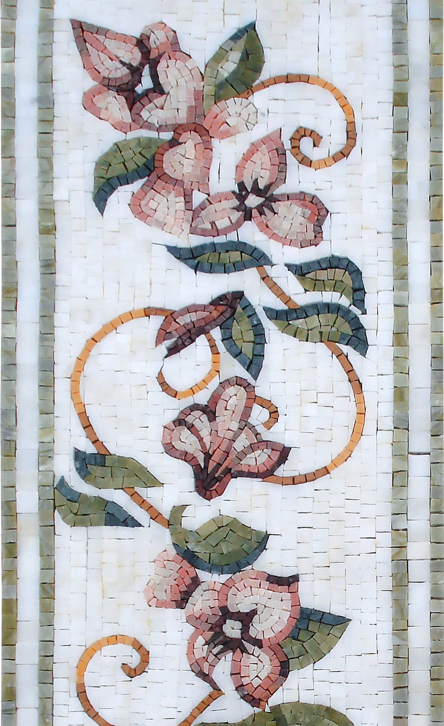 Floral Mosaic Tile Border: Botanical Bathroom Wall Decor, 12"