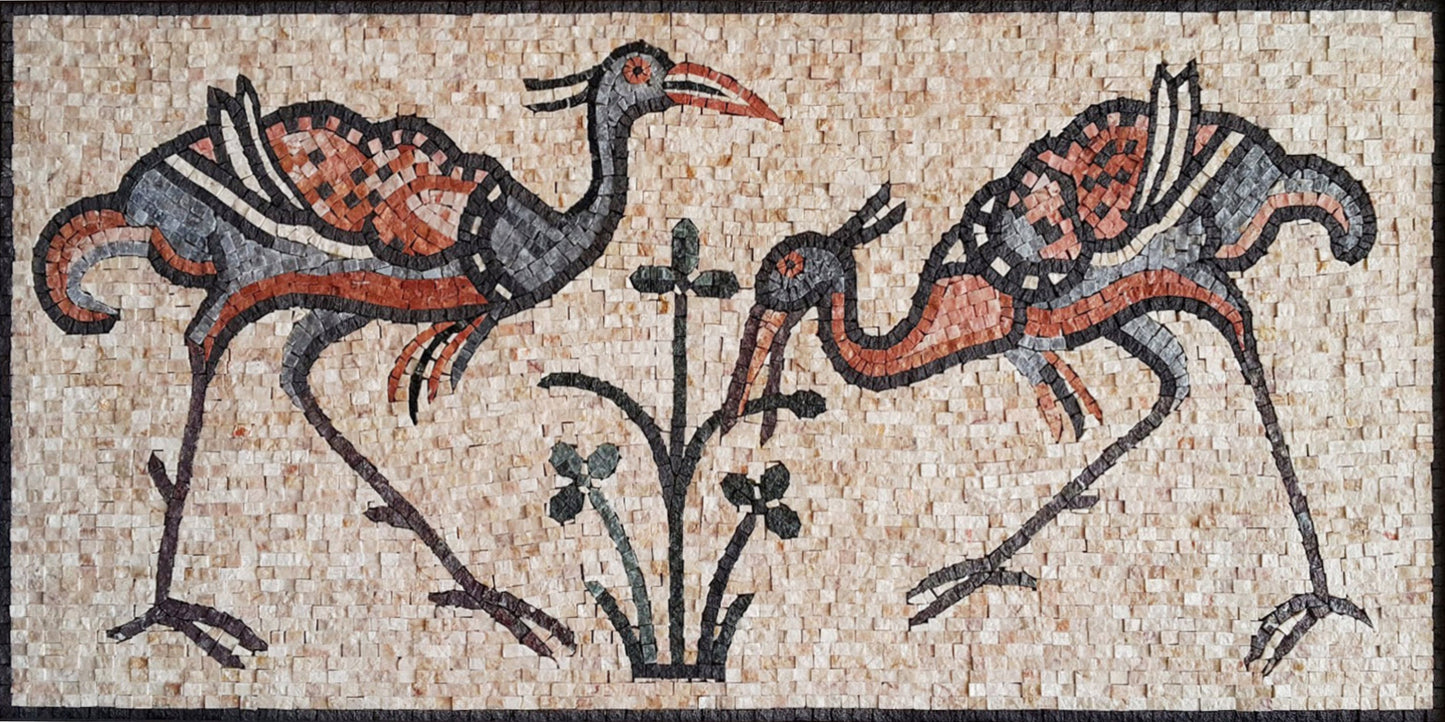 Bird Mosaic Backsplash: Handmade Marble Wall Art (40” x 20")