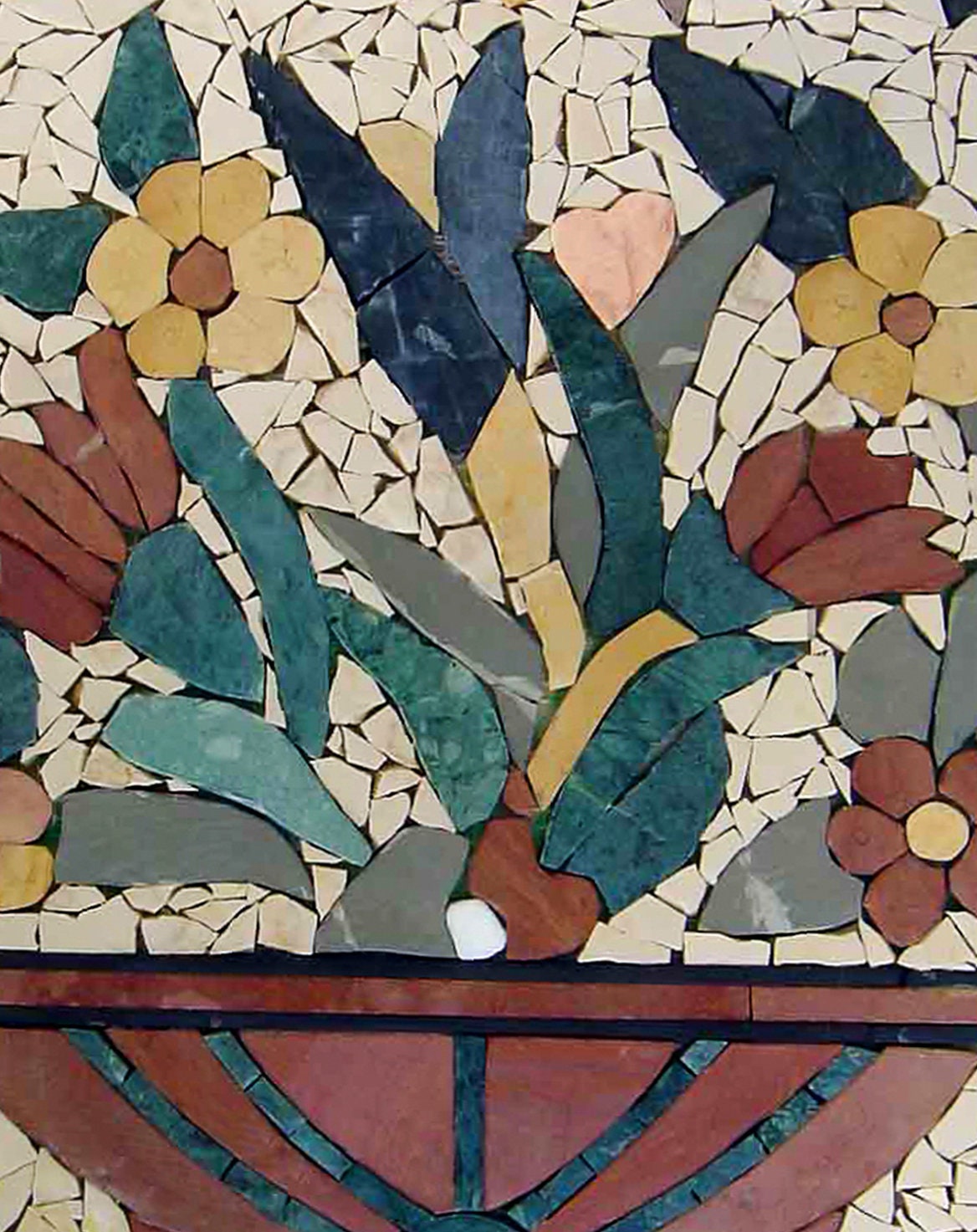 Handmade Flower Mosaic Tile Art: Natural Stone Wall Decor (20” x 16”)