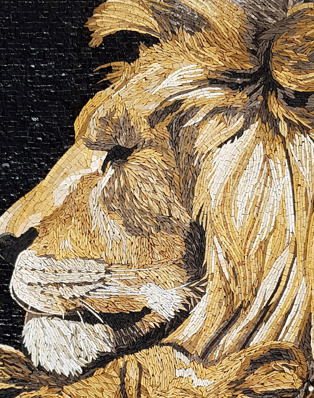 Handmade Lion Mosaic Tile Art: Jungle Animal Decor (50” x 28”)