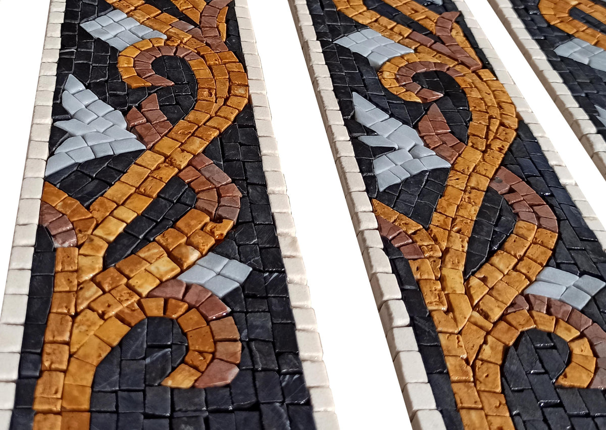 Gold Vine & White Flower Marble Mosaic Tile Border: Handmade Floral Accent Trim