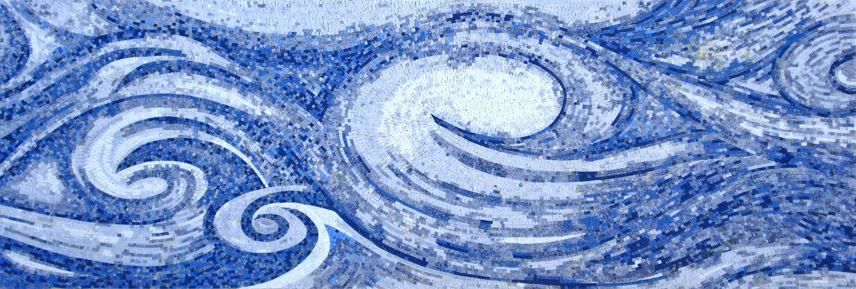 OCEAN MOSAIC TILES | Sea View Blue Waves Artwork Tiles For Living Room Walls | Tiles For Interior Outdoor Entry Walls And House Warming