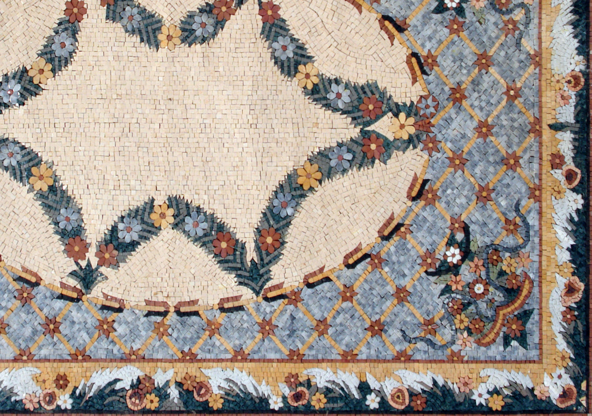 Floral Marble Stone Rug: Handmade Flower Pattern Carpet