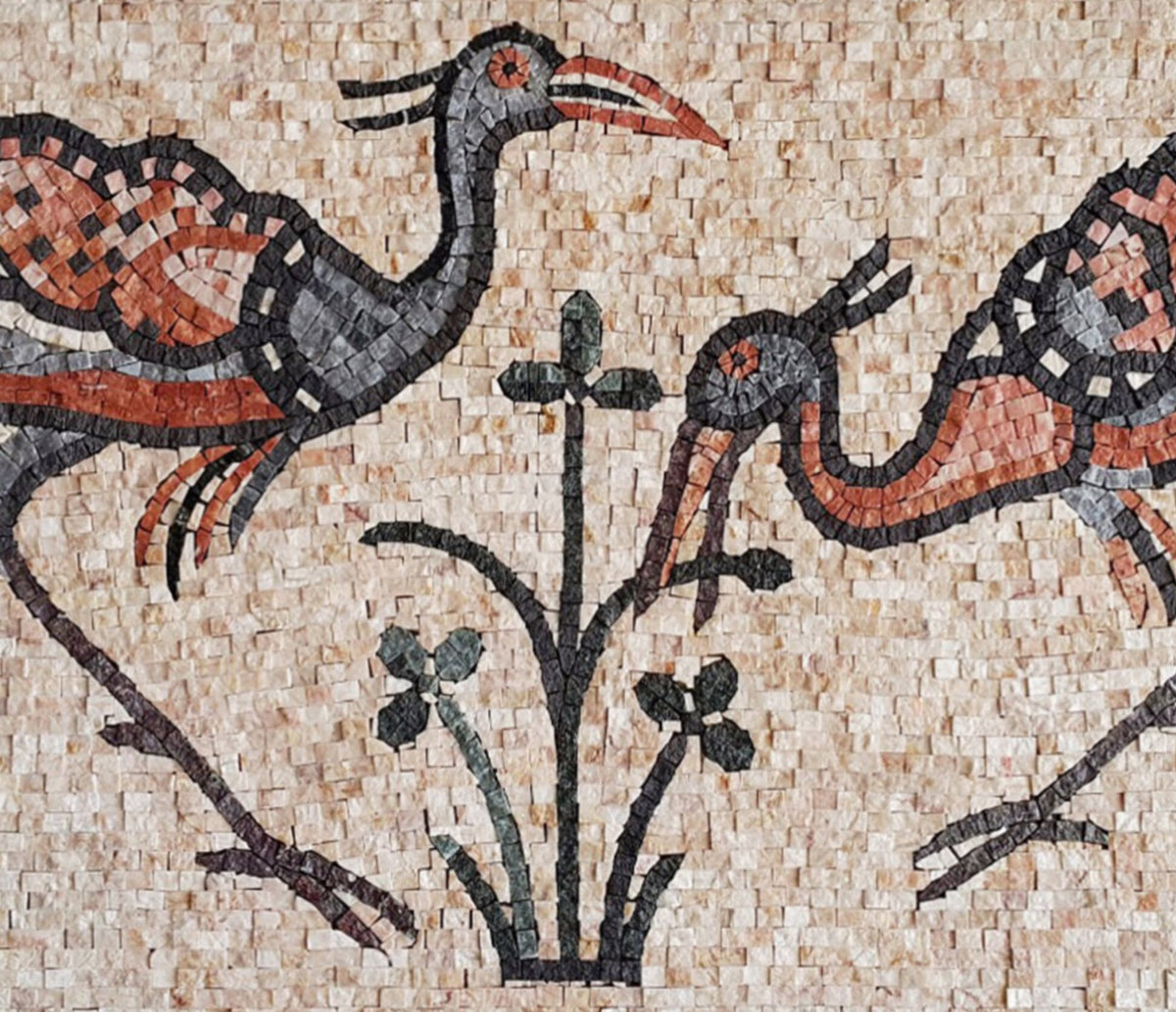 Bird Mosaic Backsplash: Handmade Marble Wall Art (40” x 20")