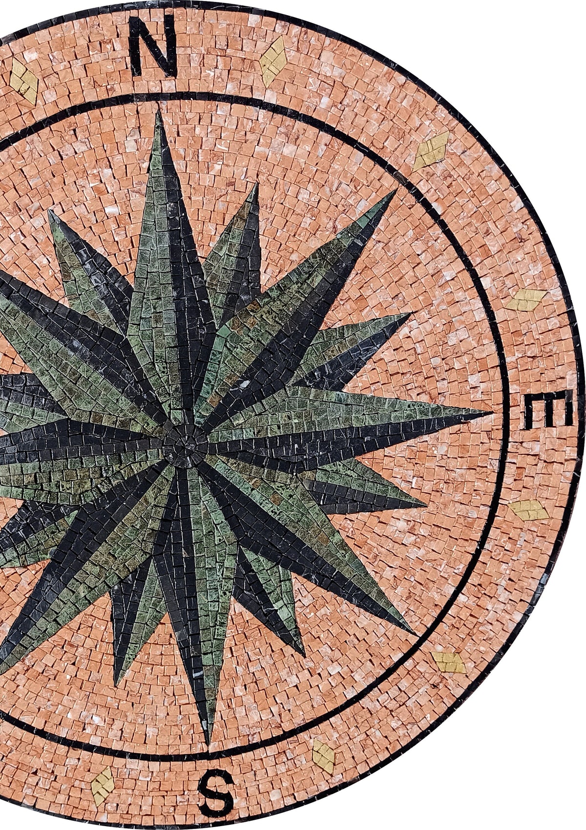 Artisanal Retreat -  Handmade Compass Bathroom Tile & Pool Medallion Marble Mosaic Art - Customization available
