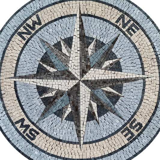 Maritime Majesty - Nautical Compass Rose in Storm Grey Mosaic Artwork Medallion - Customization available