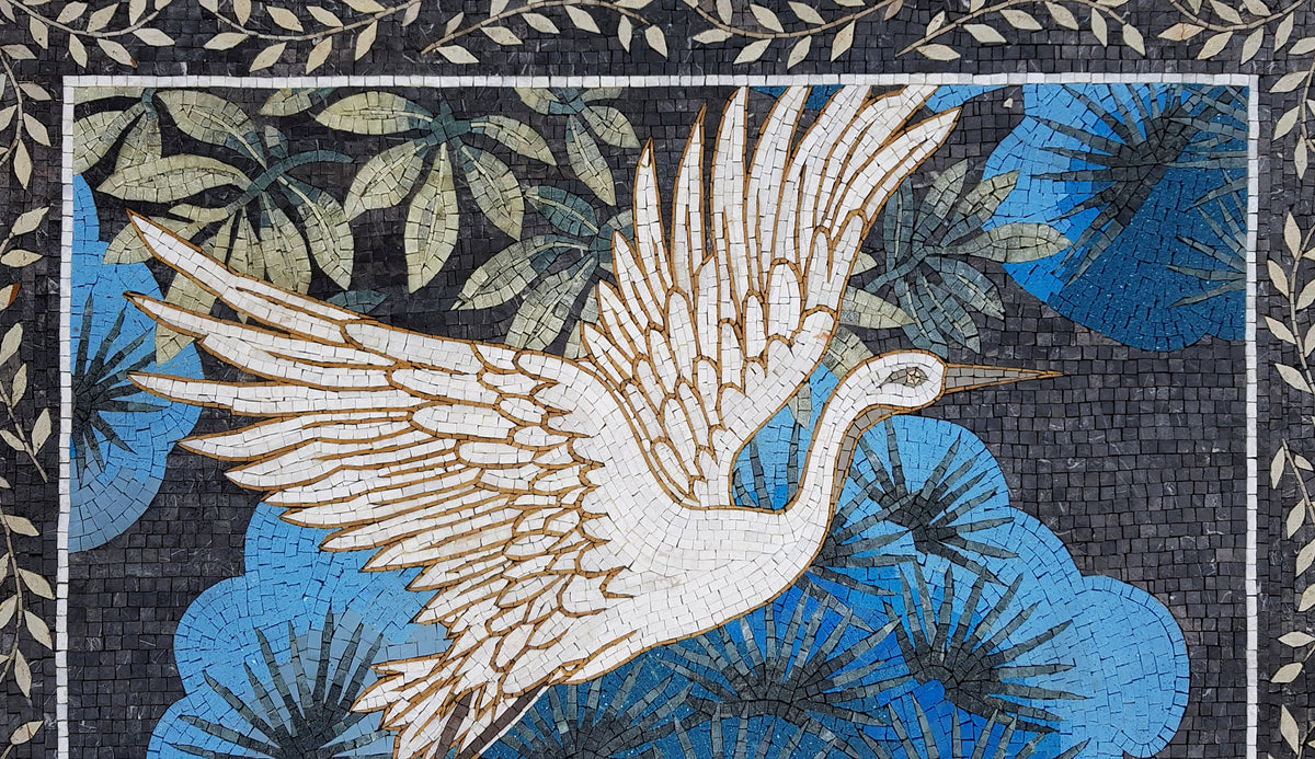 Handmade Swans Marble Mosaic Tile Artwork (55” x 32")
