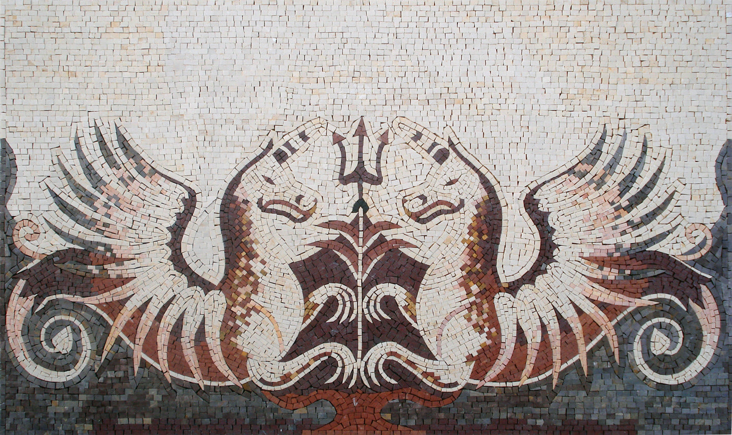 Flying Horses Marble Mosaic Wall Art: Handmade Mural (40x24 inches)