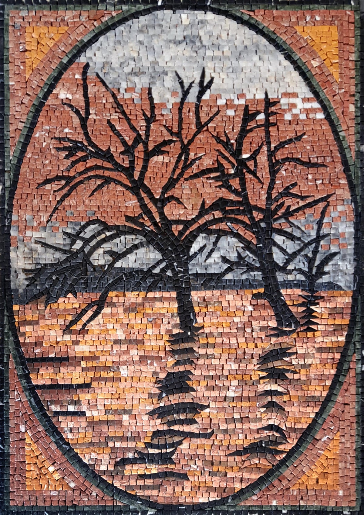 Handmade Marble Mosaic Tile Art: Trees in Water, Classic Wall Decor (36” x 24”)