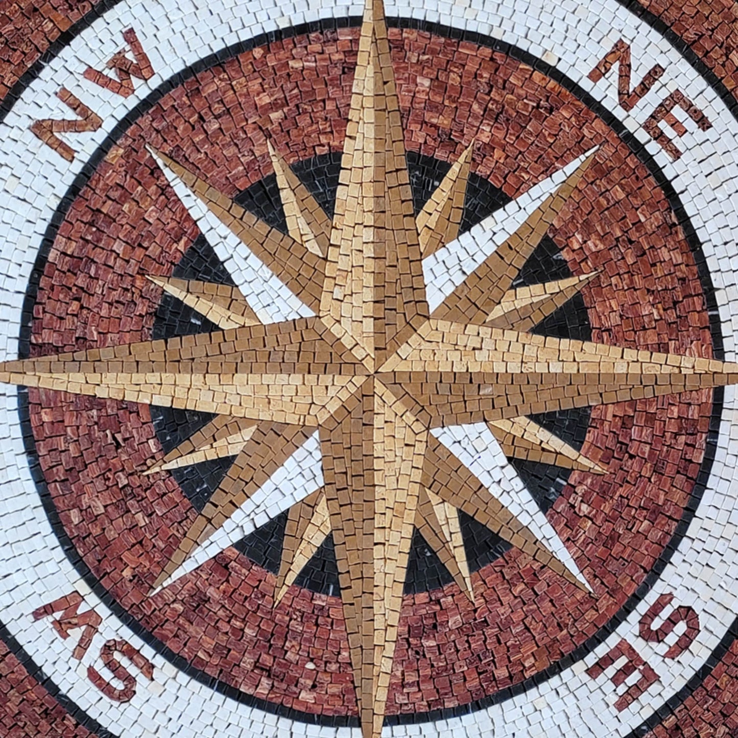 Nautical Elegance: Handmade Compass Rose Backsplash Marble Mosaic Medallion Art Tiles - Customization available