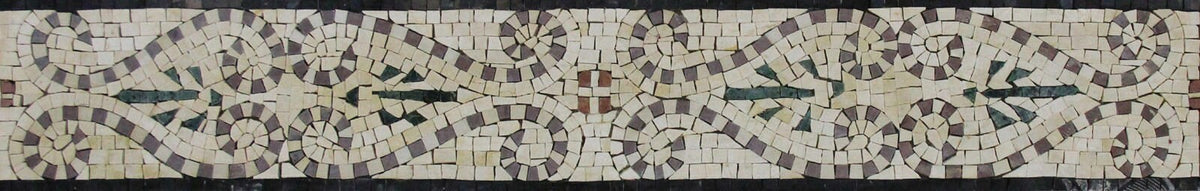 Botanical Mosaic Tile Border: Geometric Floral Marble Artwork (40x6")
