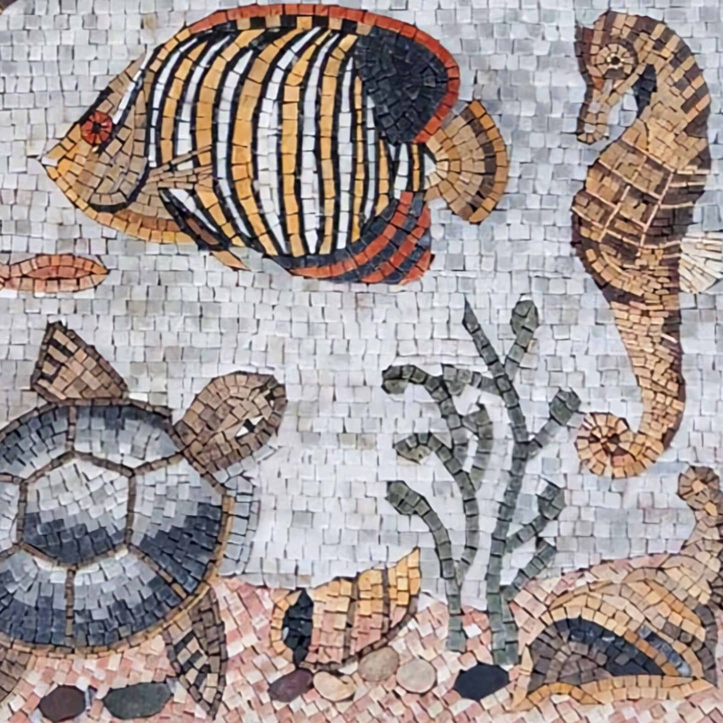 Handmade Sea Animal Marble Mosaic Tile Mural (32" x 32")