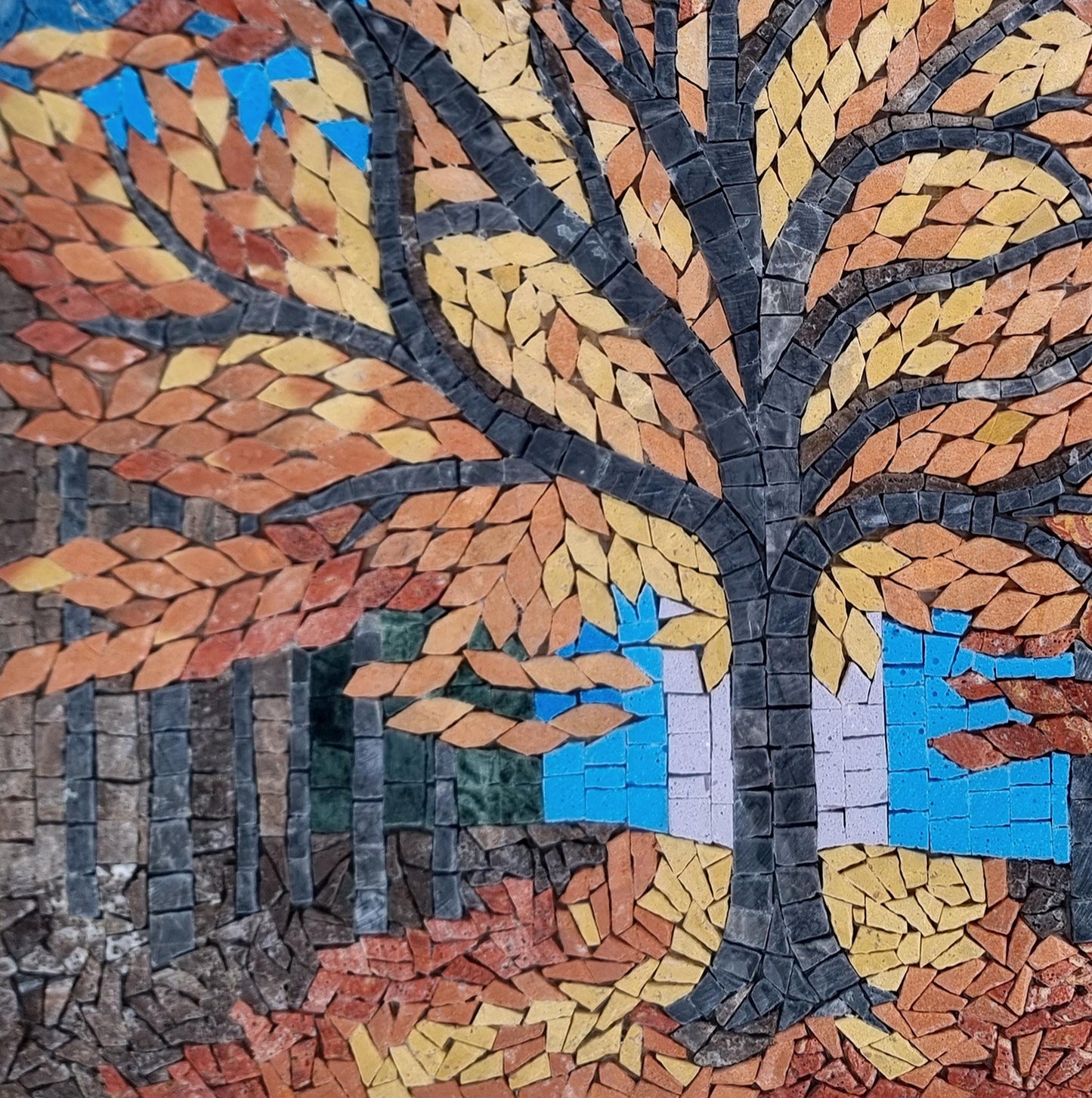 20"x20" Tree Mosaic Backsplash – Custom Handmade Marble Tile Art, Nature-Inspired Kitchen Decor, Customization Available