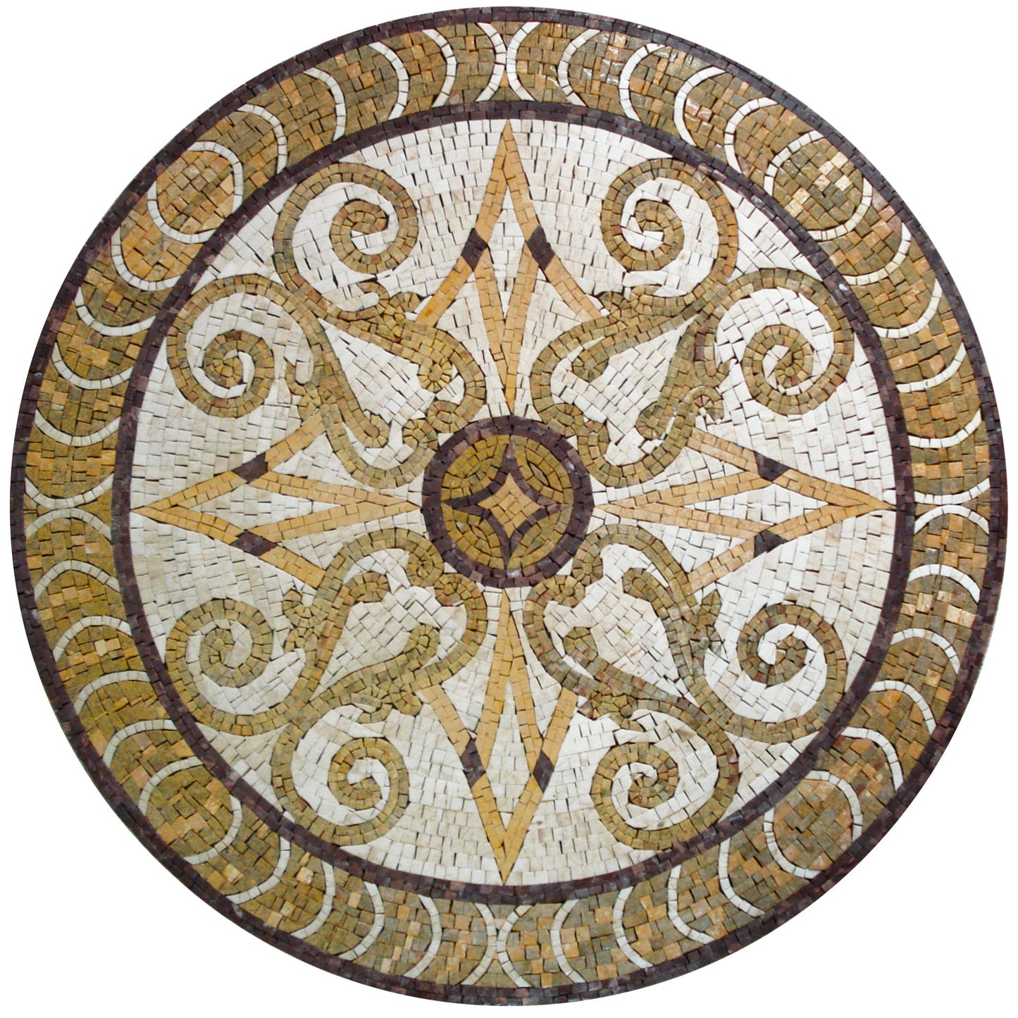Handmade Marble Mosaic Medallion Art Tile - 36" Decorative Floor or Wall