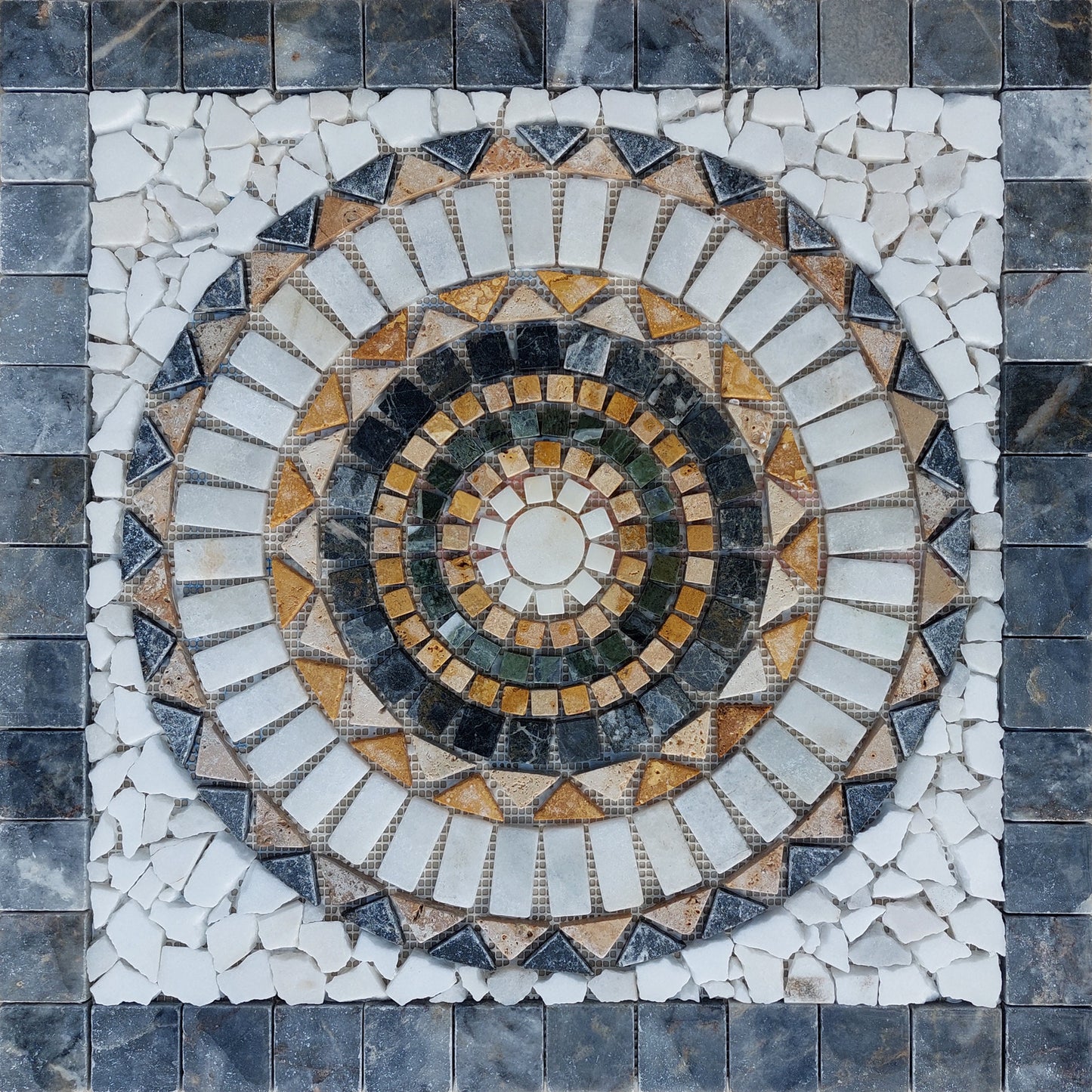 Handmade Marble Mosaic Medallion: Natural Stone Tile Art (24”x24”)
