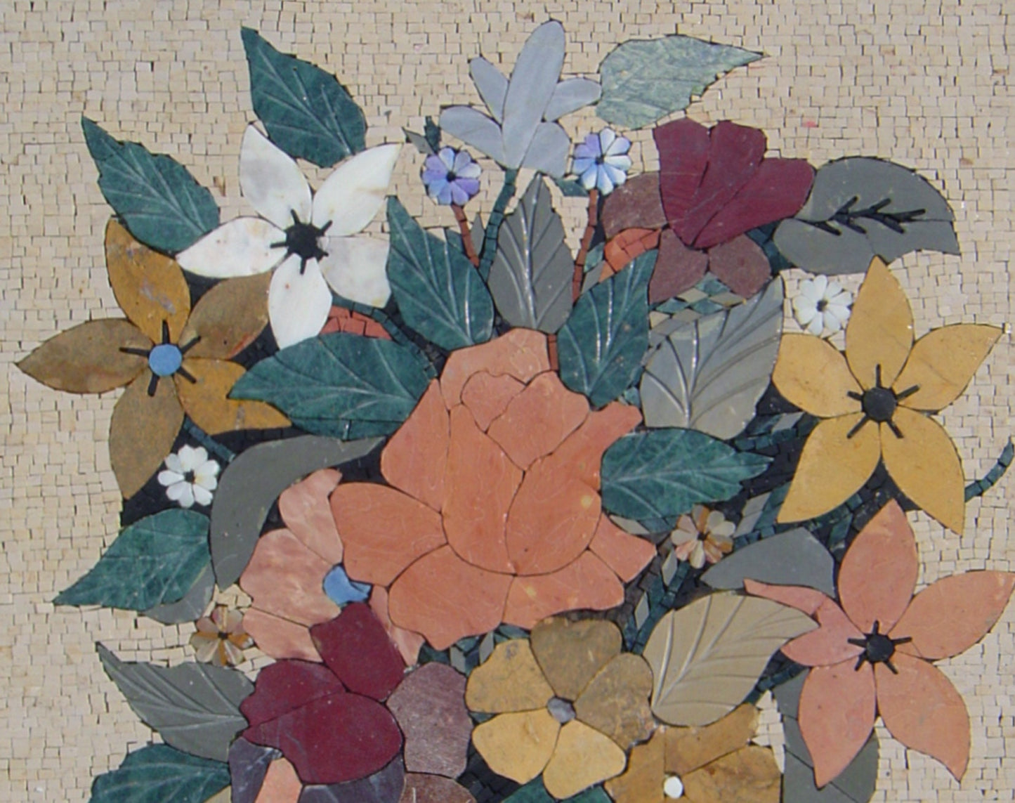Handmade Marble Mosaic Flower Vase Wall Art (40” x28”)