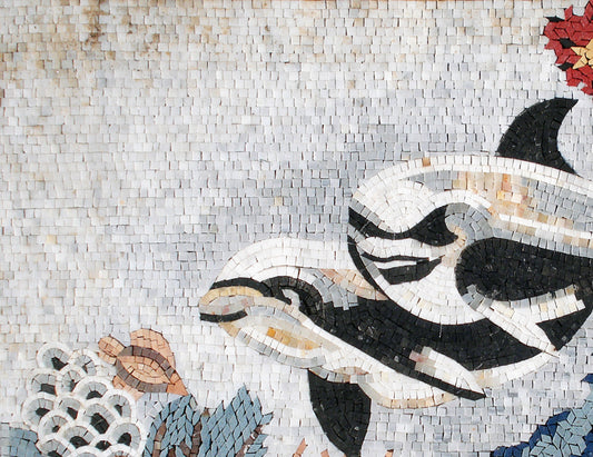 Handmade Dolphin Mosaic Backsplash: Sea Animal Marble Tile Art