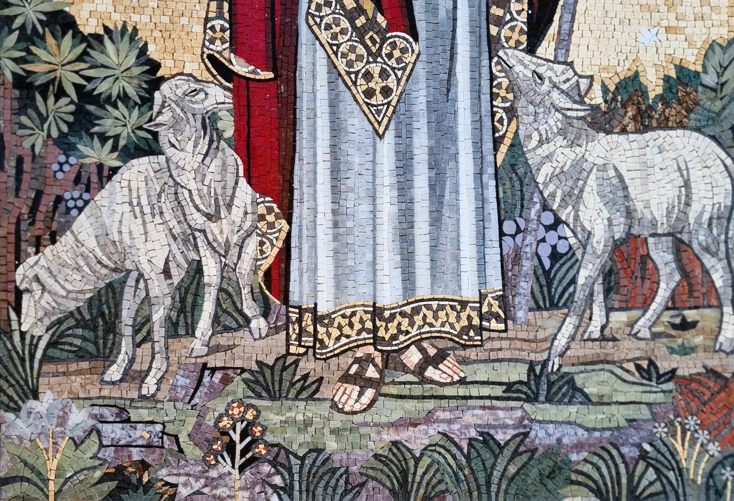 64x40 Jesus Holding Sheep Mosaic Wall Art – The Good Shepherd, Religious Home Decor, Customization available