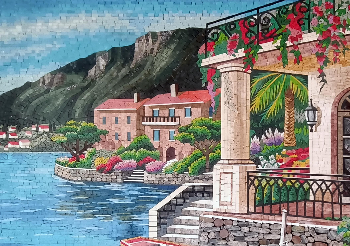 Handmade Landscape Marble Mosaic Wall Art: Floral Botanical Scenery (40” x 30”)