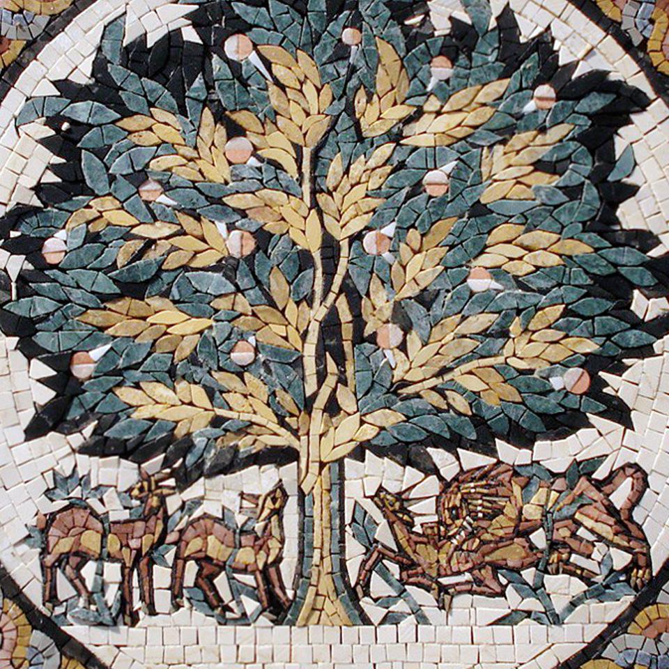 Animals Under Tree Marble Mosaic Art: Rustic Kitchen Backsplash