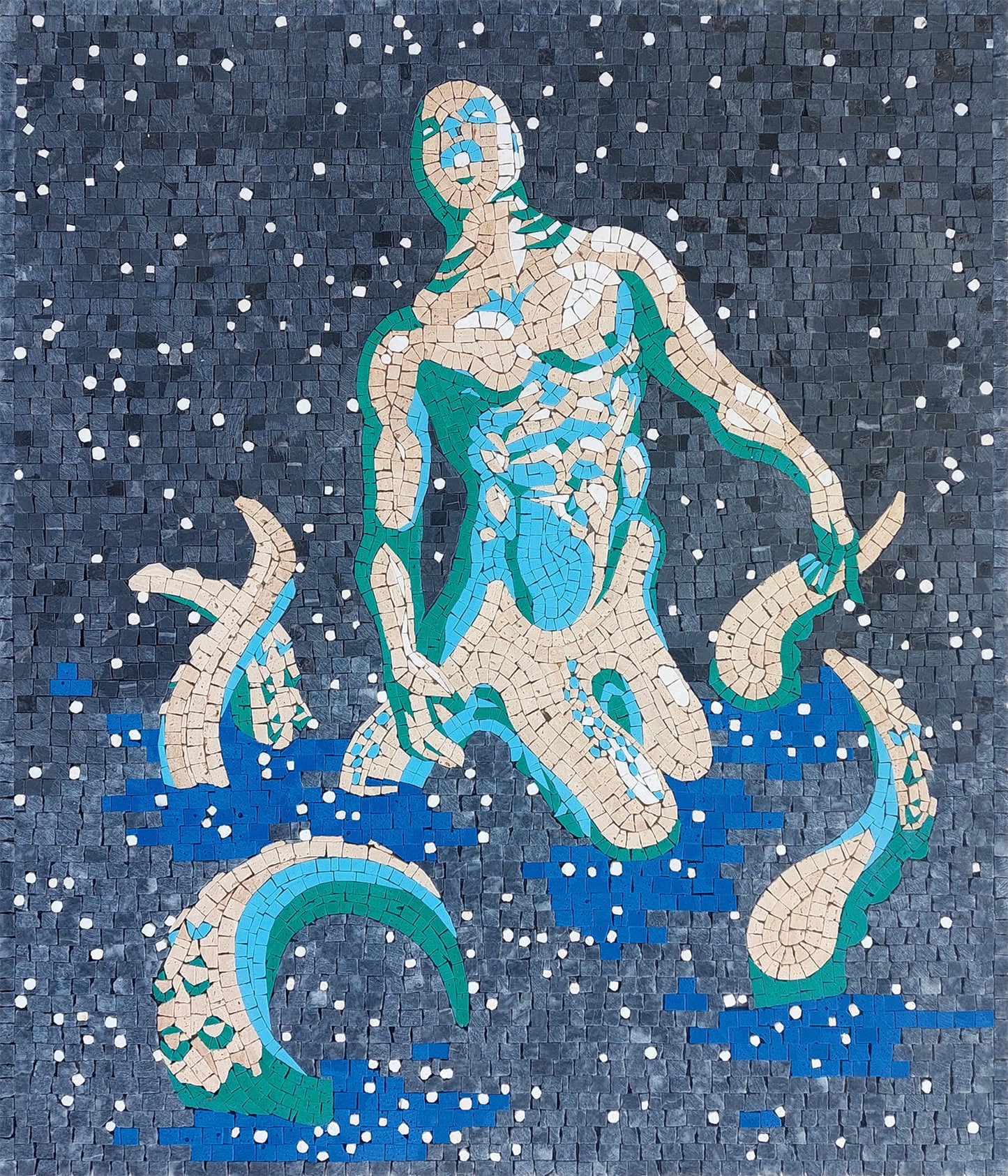 Pisces Zodiac Mosaic Tile Art: Handmade Stone Wall Decor