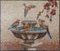 Handmade Bird Mosaic Tile Art: Drinking Birds at Sunset, 40x34"