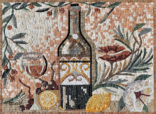 Handmade Marble Mosaic Art: Still Life Wine & Lemon Backsplash