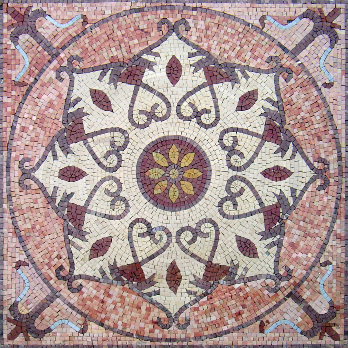Floral Medallion Mosaic Tile: 40" Handmade Marble Stone