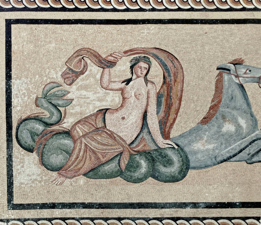 Handmade Nereid & Hippocamp Mosaic Tile Art: Italian Backsplash (66” x 36”)