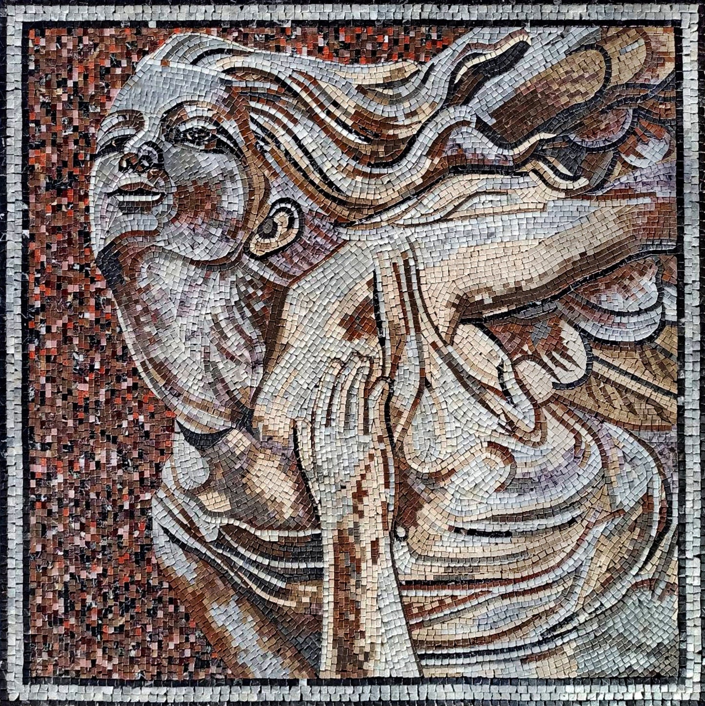 Handmade Woman Mosaic Tile Art: Elegant Hair Design, 36x36"