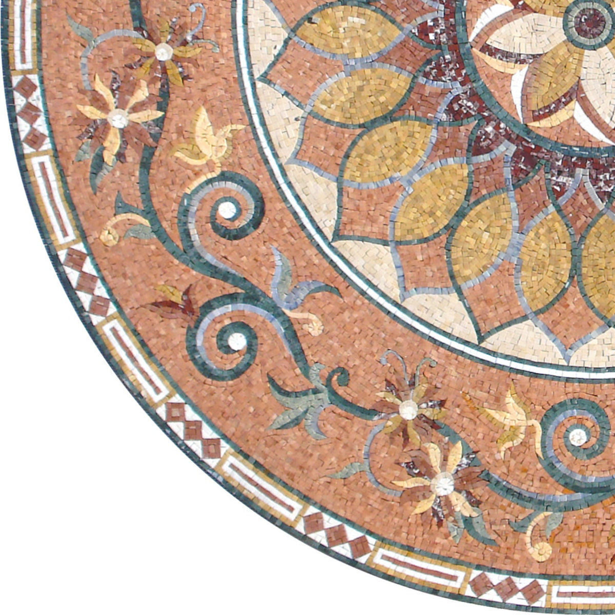 72" Handmade Marble Mosaic Medallion: Floral Stone Art Tile