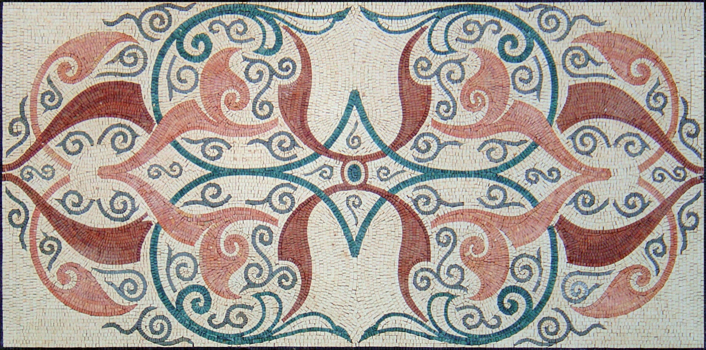 Handmade Marble Mosaic Rug: Floral Art Tile, Home Decor (80” x 40”)