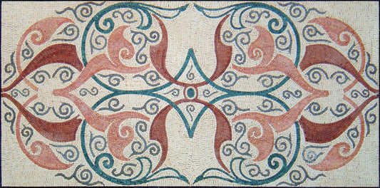Handmade Marble Mosaic Rug: Floral Art Tile, Home Decor (80” x 40”)