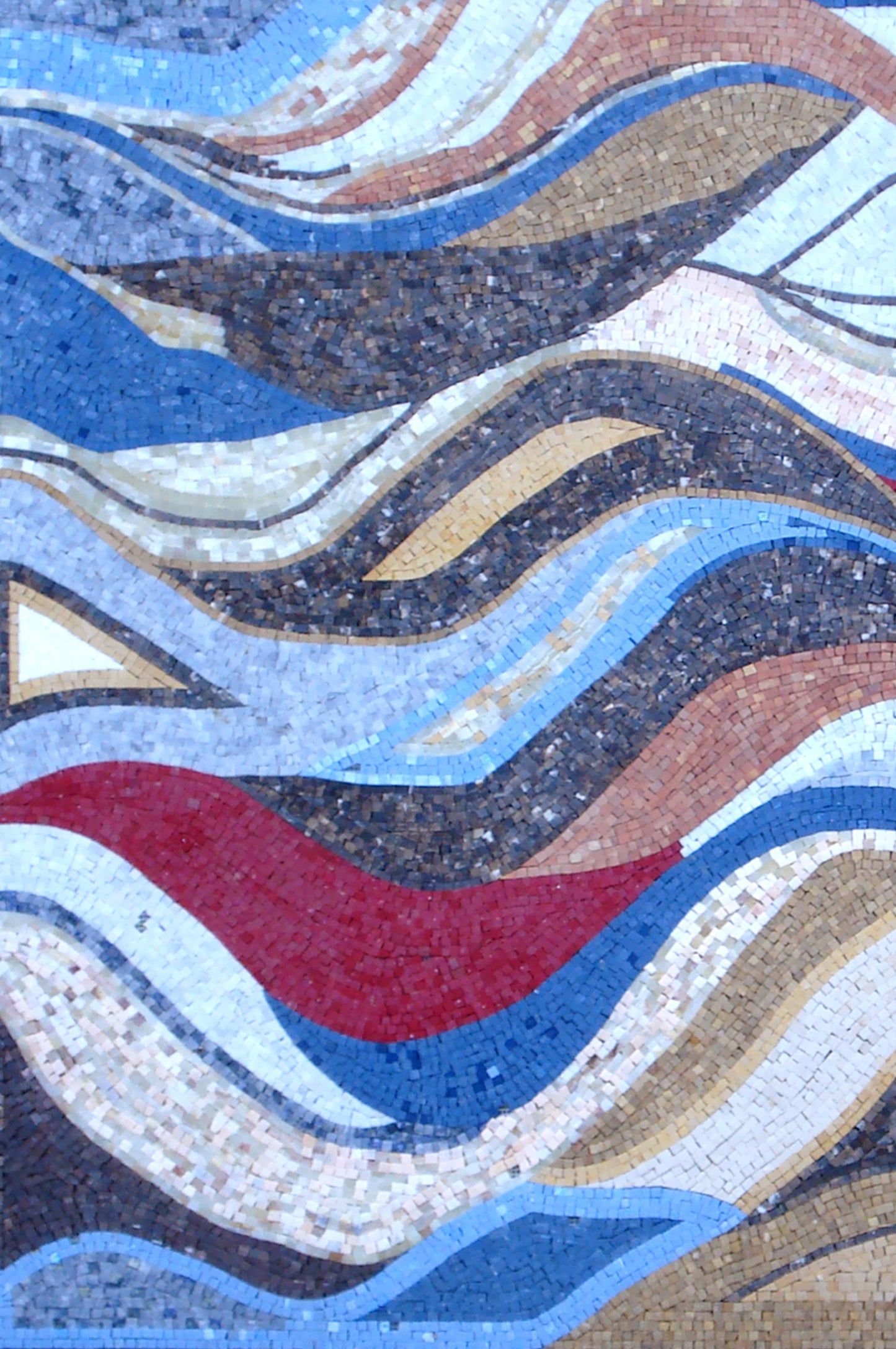 Handmade Abstract Marble Mosaic Mural: Colorful Medallion Tile Art (52” x40")