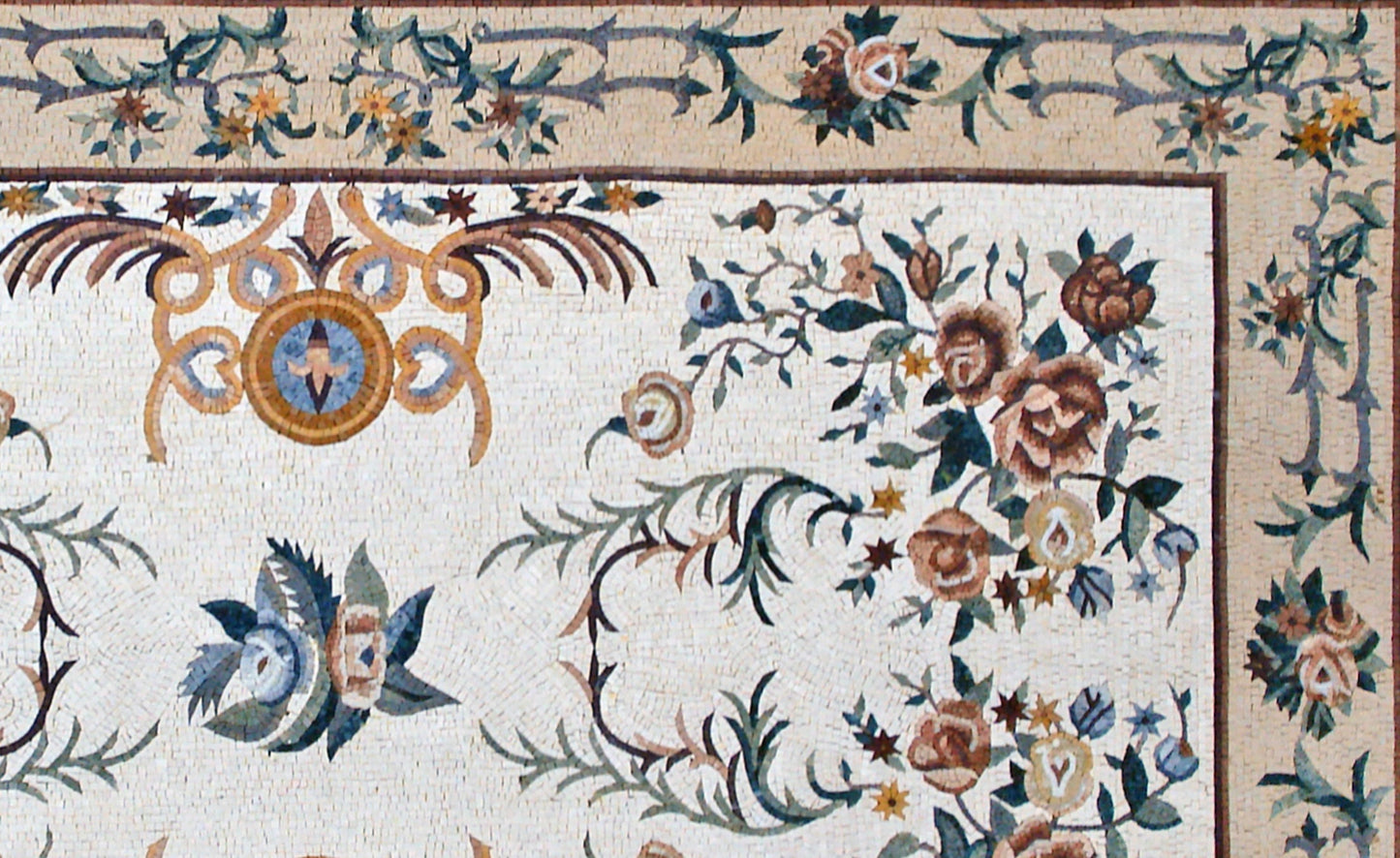 Handmade Rose Mosaic Rug: Marble Tile Floor Covering