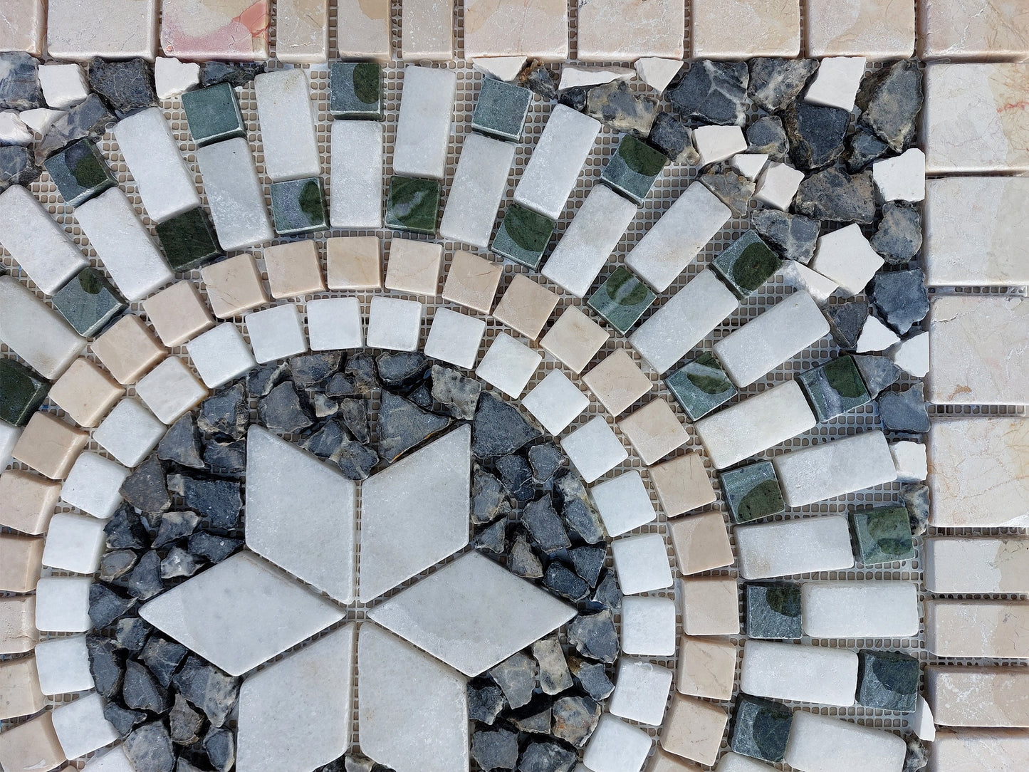 Blue Marble Mosaic Tile: Handmade Medallion, Garden Decor (24x24")