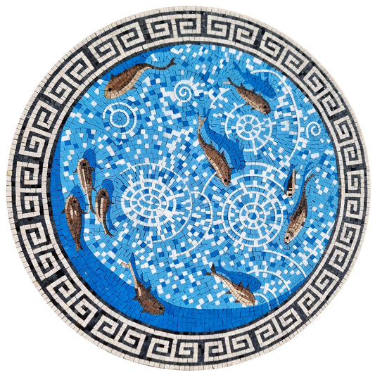 Handmade Fish Mosaic Tile: Kitchen Backsplash, Pool Art (36")