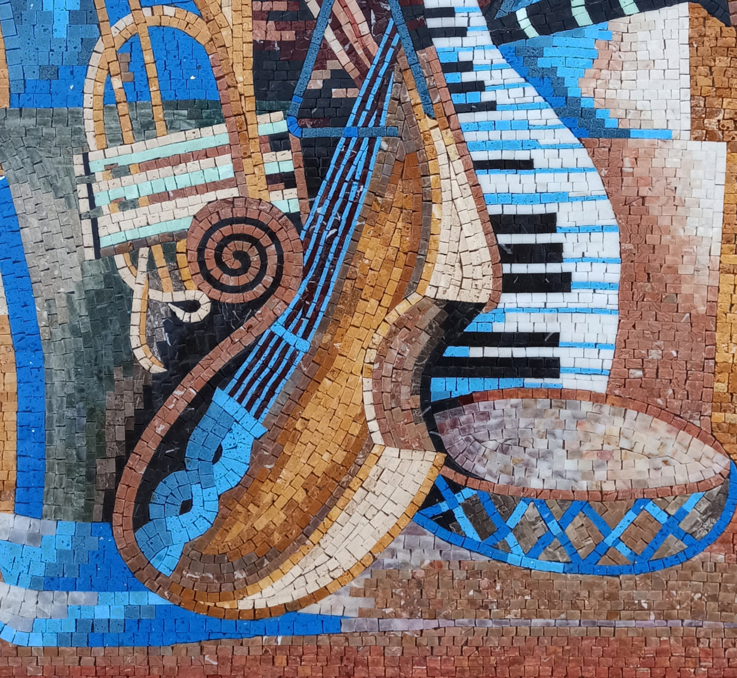 Handmade Music Instruments Mosaic Tile Backsplash: Marble Stone Wall Art (40” x 24")