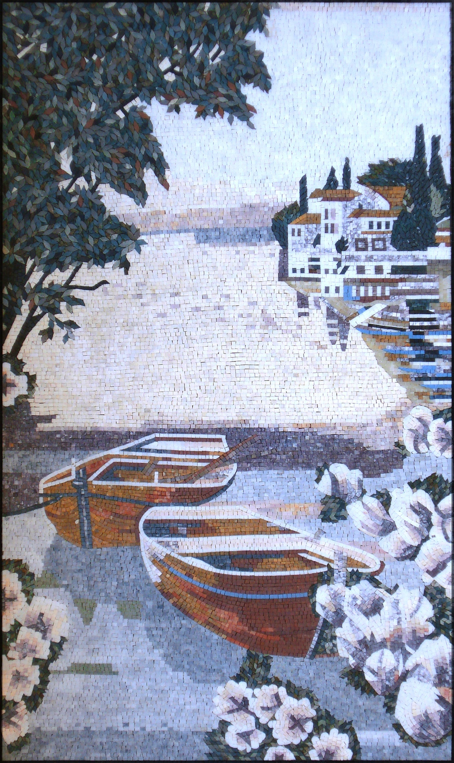 Handmade Sailing Mosaic Tile Art: Coastal Sea View