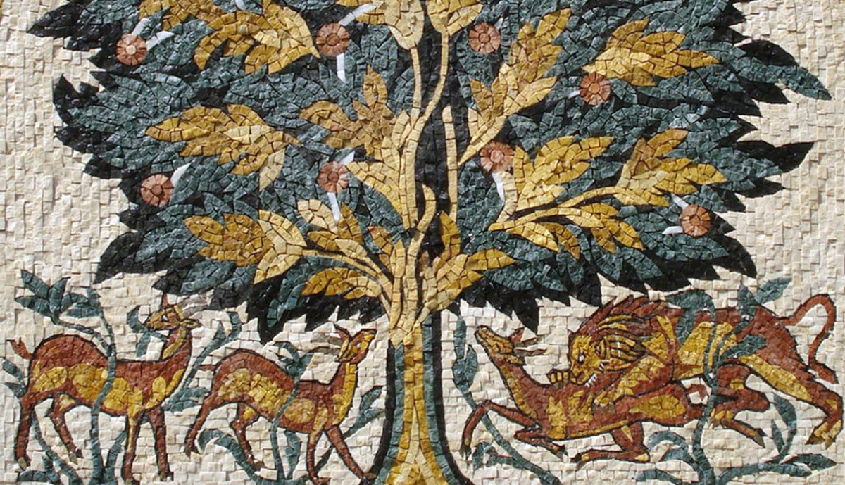 Handmade Tree of Life Mosaic Art Tile: Hisham Palace Reproduction