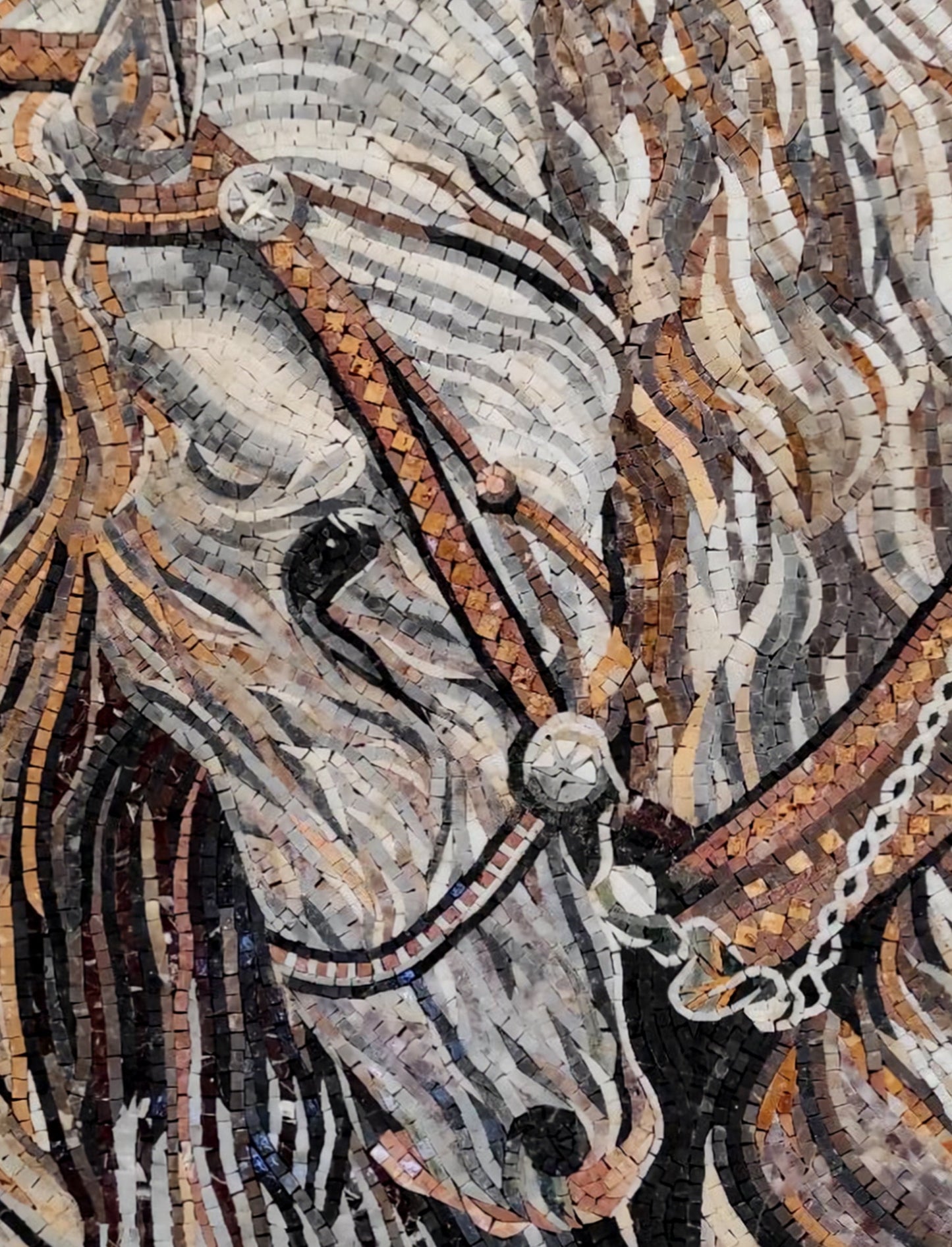 Handmade Horse Mosaic Art Tile: Marble Animal Wall Decor (40” x 30")