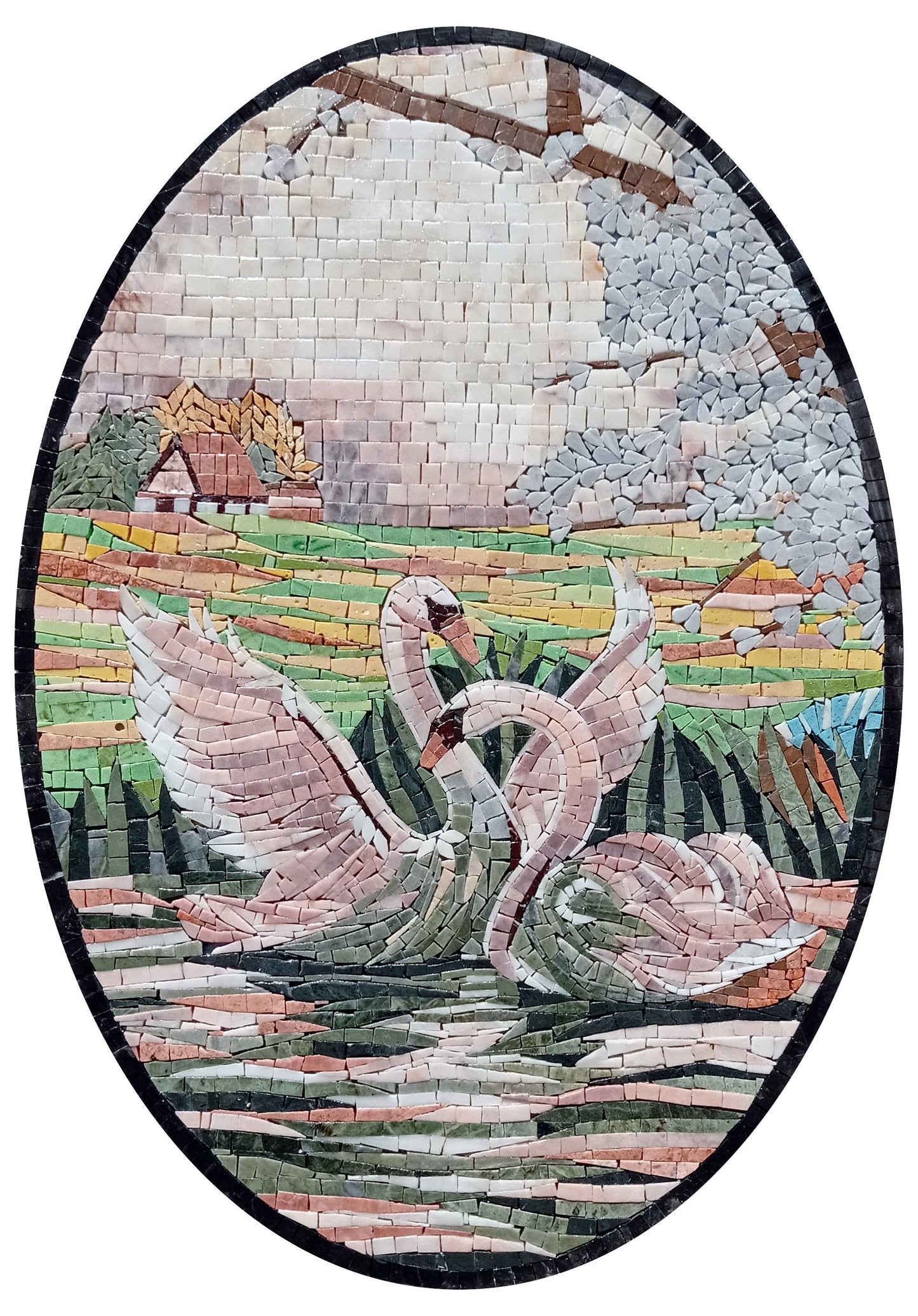 Handmade Swan Mosaic Mural: Lake Wall Art Decor (36" x 24")