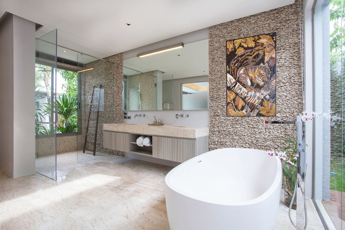 Handmade Squirrel Mosaic Tile Art: Marble Wall Decor (32" x 22")