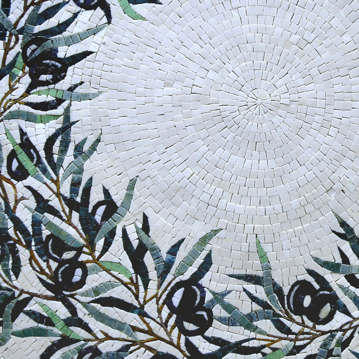 Custom Round Berry & Leaf Mosaic Wall Art – Handmade Marble Tile Medallion,Customization available