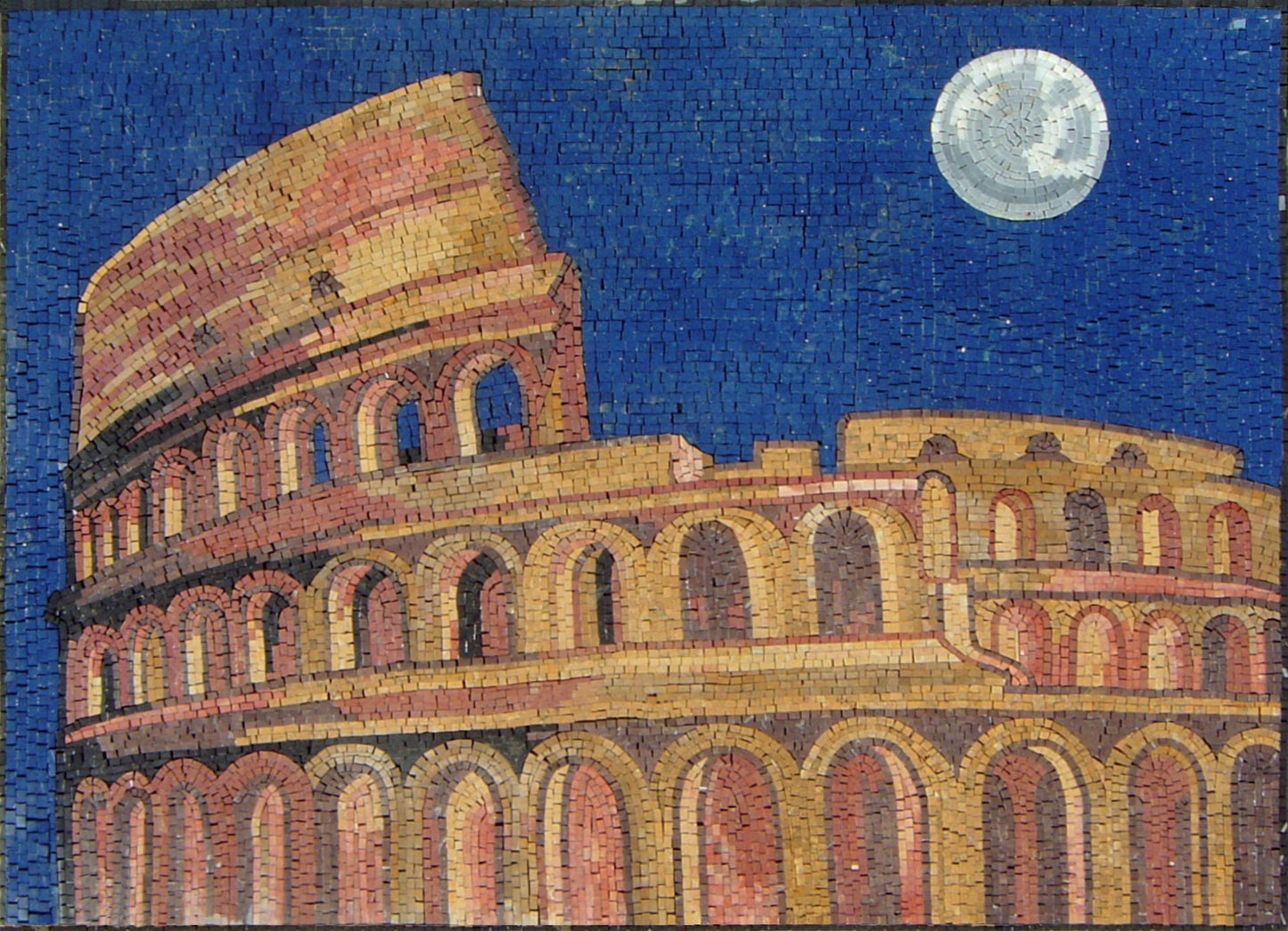 Handmade Colosseum Mosaic Tile Art: Rome Night View, Stone & Marble