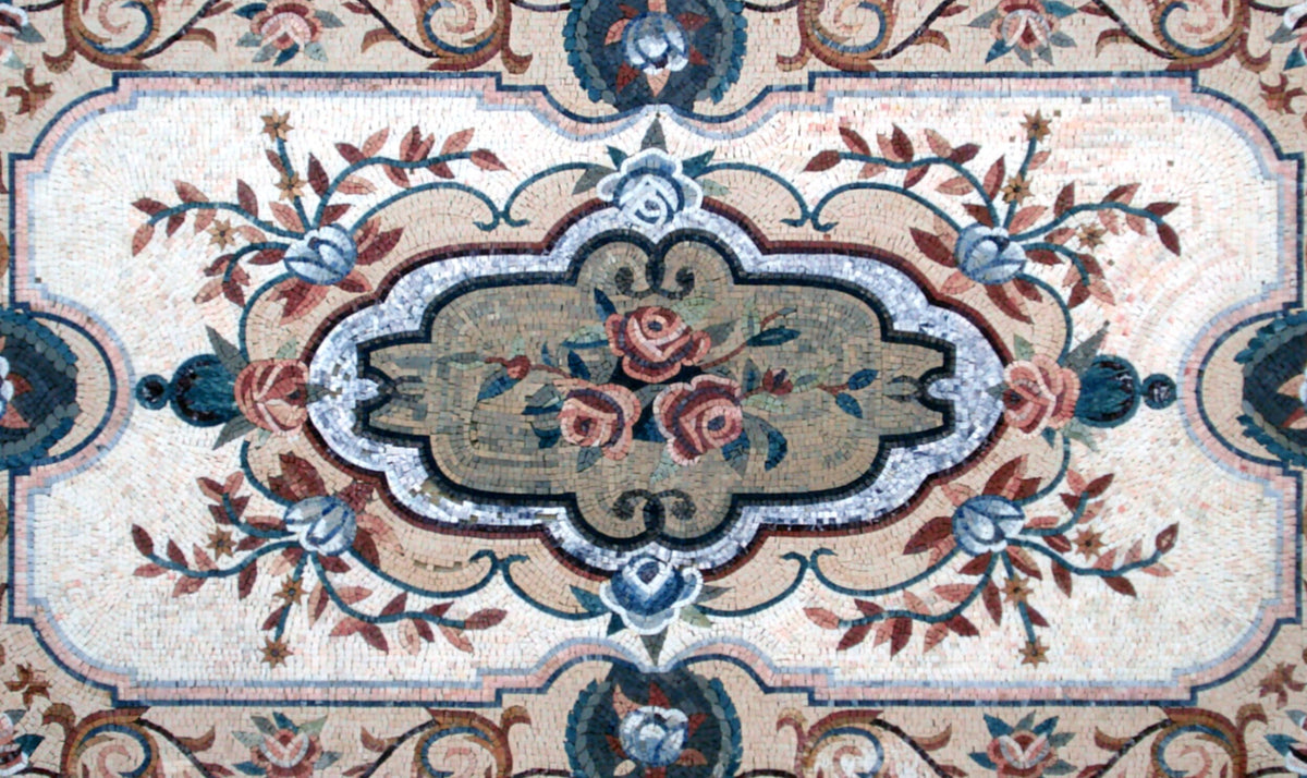 Handmade Marble Mosaic Rug: Floral Pattern, Home Decor