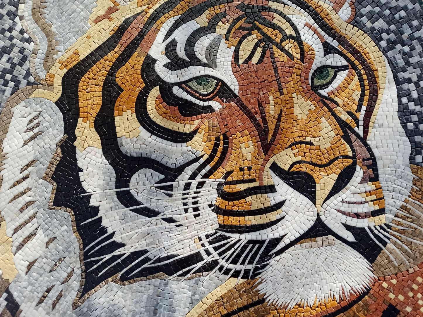 Handmade Tiger Mosaic Tile Art: Jungle Animal Decor (40" DI)