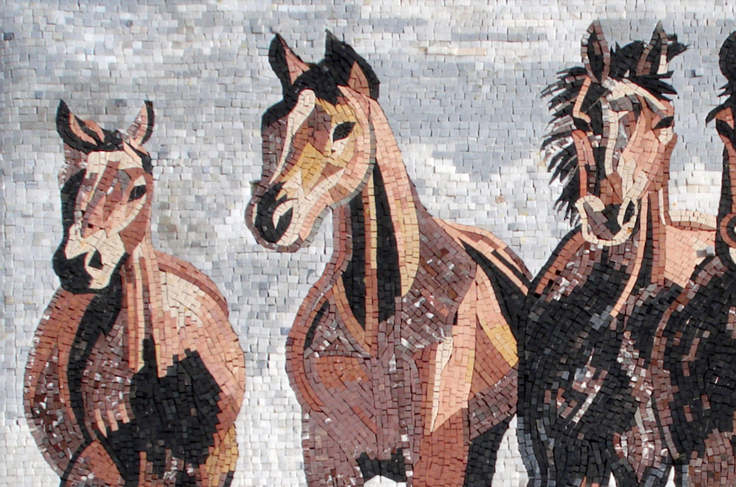 Handmade Marble Horse Mosaic Tile Mural: Galloping Horses Wall Art